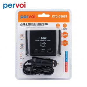 Adaptador USB 120 W para automóvil con 3 tomas